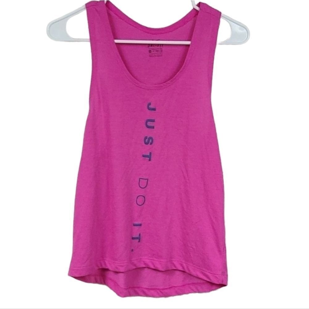Nike Just Do It dri-fit athletic tank top XS Sleeveless Racerback Loose Pink Tee - Picture 2 of 7